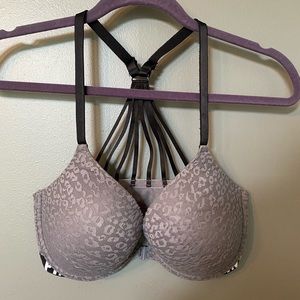 Pink Victoria Secret bra size 34DD gray leopard